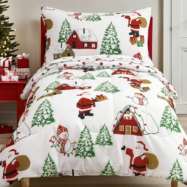 Juego de ropa de cama para niños pequeños, edredón navideño PHF, 107 x 145 cm