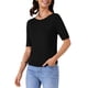 thumbnail image 4 of Camiseta básica de punto casual de manga corta para mujer INSPIRE CHIC, con cuello barco, ligera y elástica, talla XS, color negro, 4 of 6