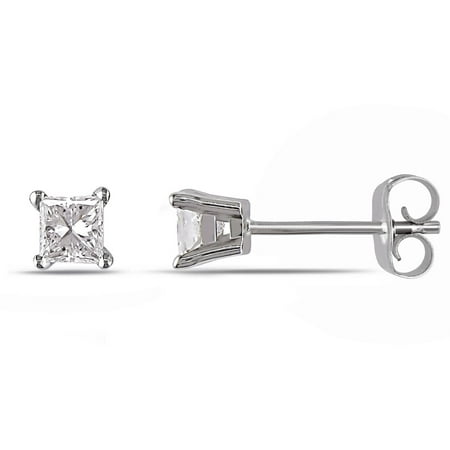 Miabella 1/2 Carat T.W. Princess-Cut Diamond Solitaire 14kt White Gold Stud Earrings