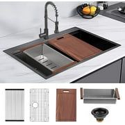 33 x 22 x 10 inch Drop-in Kitchen Sink, Gunmetal Black 16 Gauge Stainless Steel Sink Workstation Ledge Modern Topmount Single Bowl Kitchen Sink