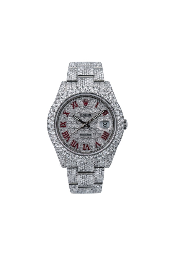 Pre-Owned Rolex Datejust 41MM 116300 Diamond Paved Pink Roman Dial Diamond Bezel Stainless Steel Full Diamond Oyster Bracelet 19.75ct