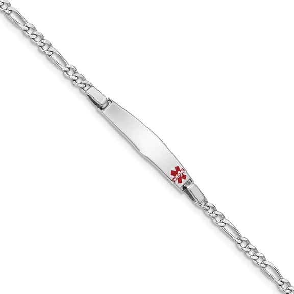 Sterling Silver Rhodium Children's Medical Id Bracelet With Figaro Made In Italy xsm53-6