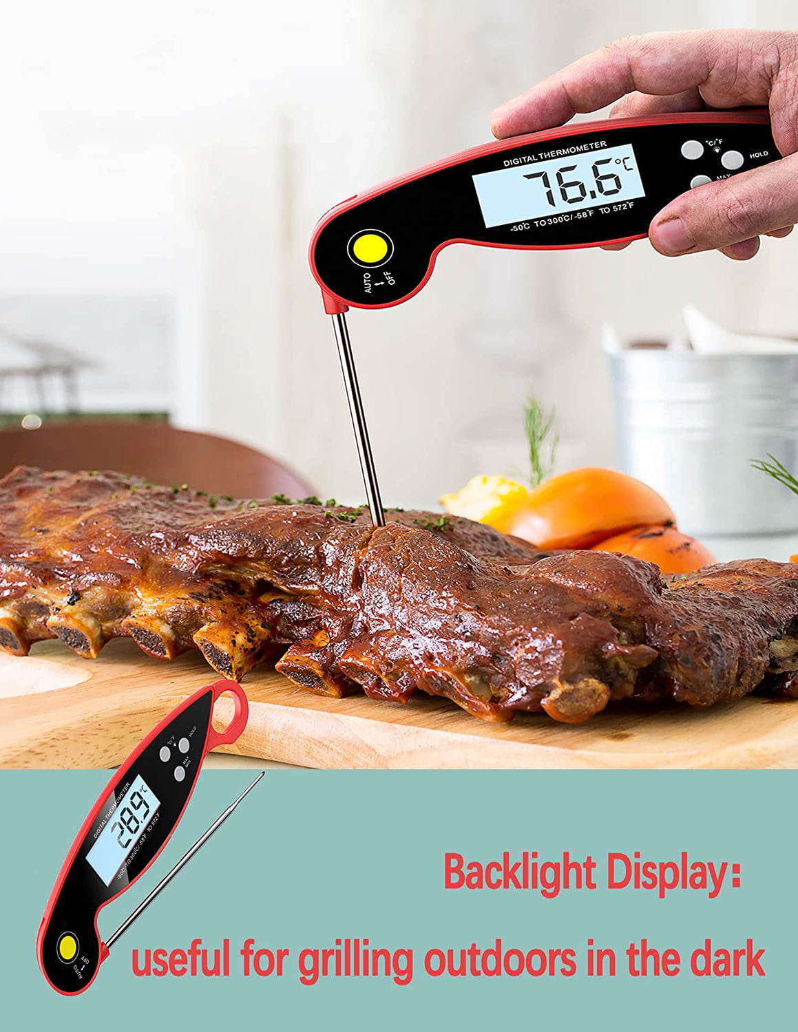 Armeator Meat Thermometer for Grilling and Cooking, 932°F High-Temperature,  229FT Range Digital Food Probe. Wireless Bluetooth Meat Thermometer for