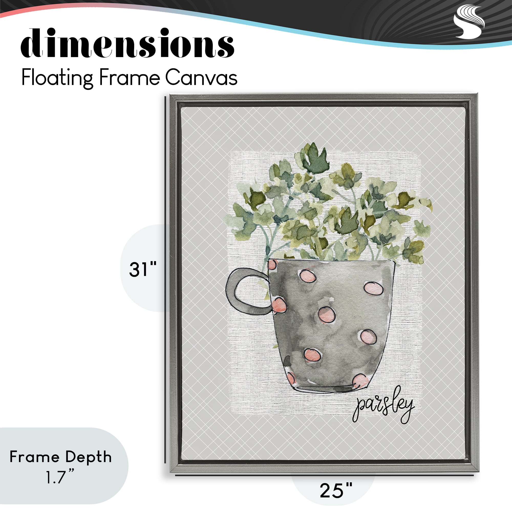 Stupell Industries Parsley Herb Mug Gray Framed Floater Canvas Wall Art, design by Livi Finn