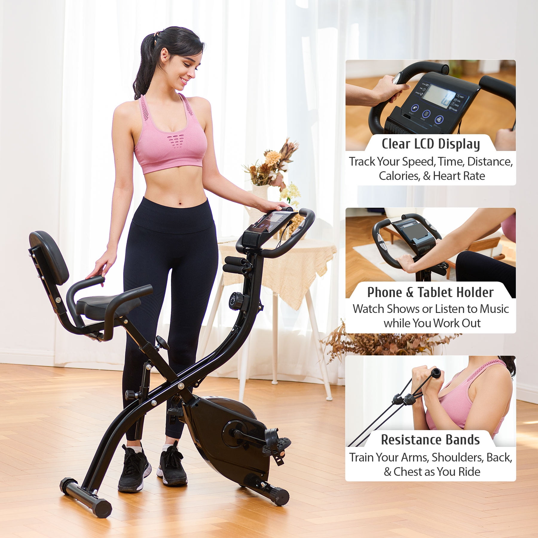 Buy Elkmont Folding Exercise Bike Stationary Bicycle w 10