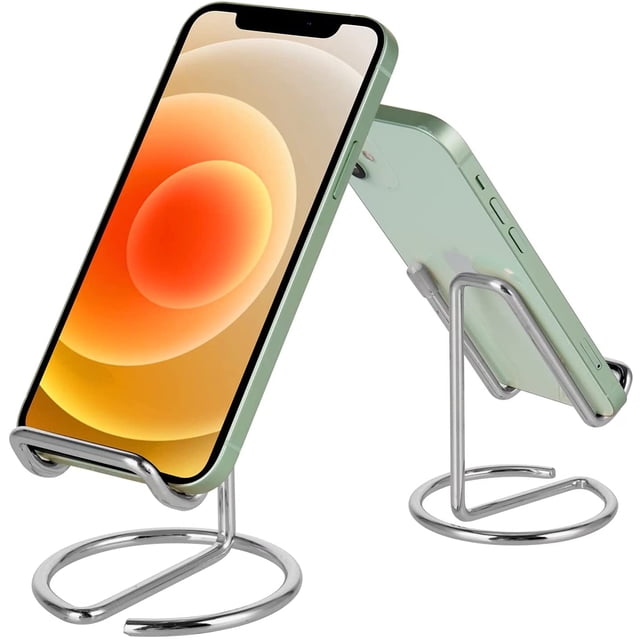 MENKEY Cell Phone Stand for Desk, Cute Metal Silver Cell Phone Stand Holder Desk Accessories, Compatible with All Mobile Phones, iPhone, Switch, iPad