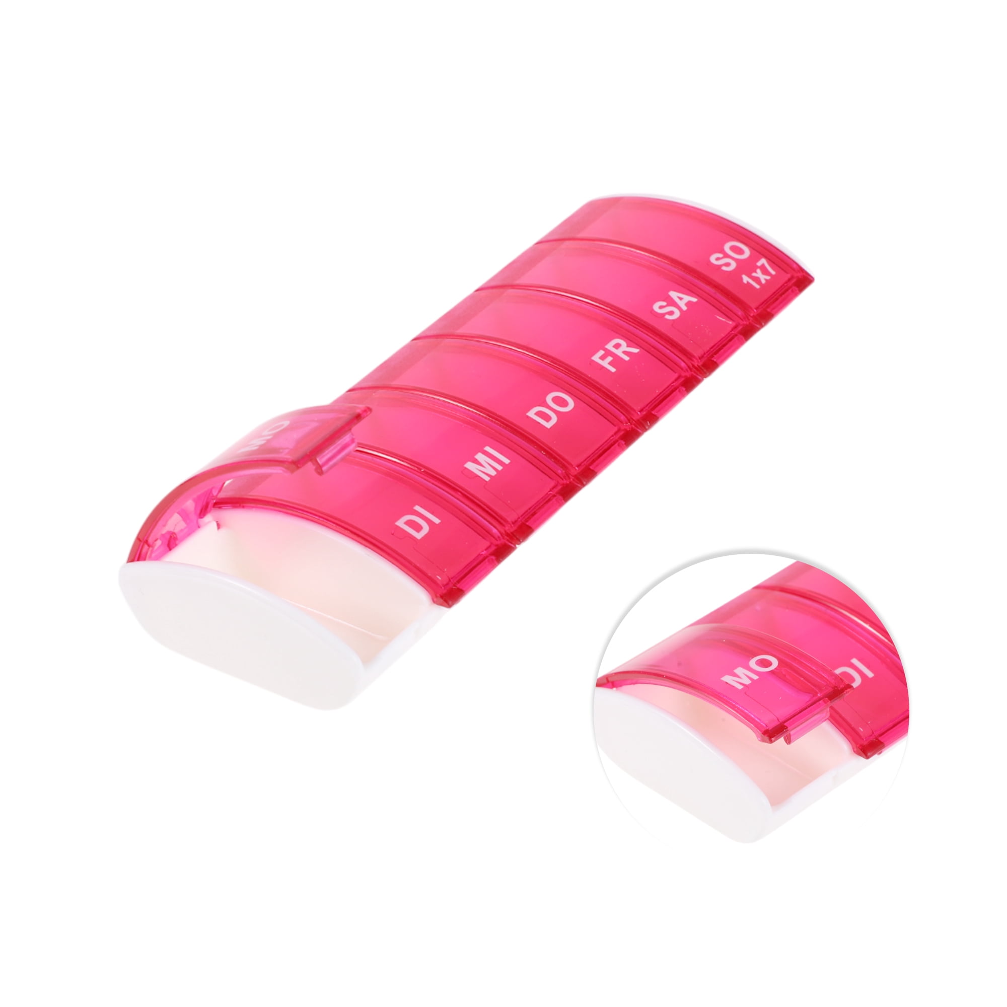Unique Bargains Lightweight 7 Compartment Single Row Pill Case 1Pc Rose Red