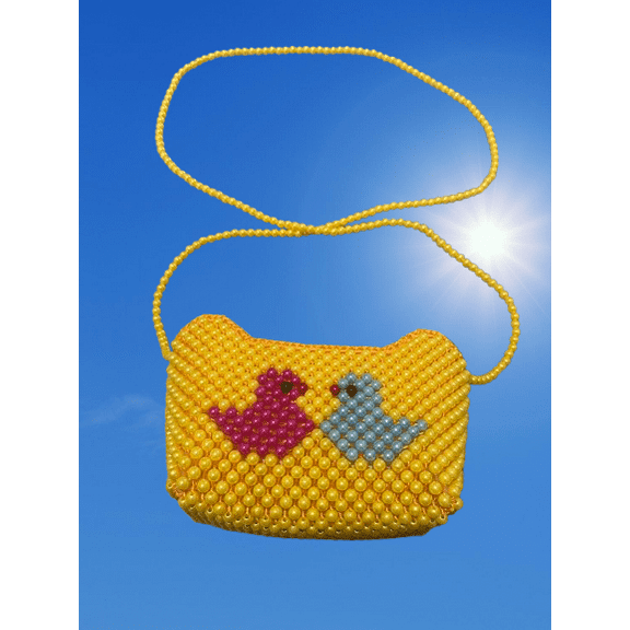 Girls bag purse, bead, cross-body bag, best for birthday gift, yellow with bird
