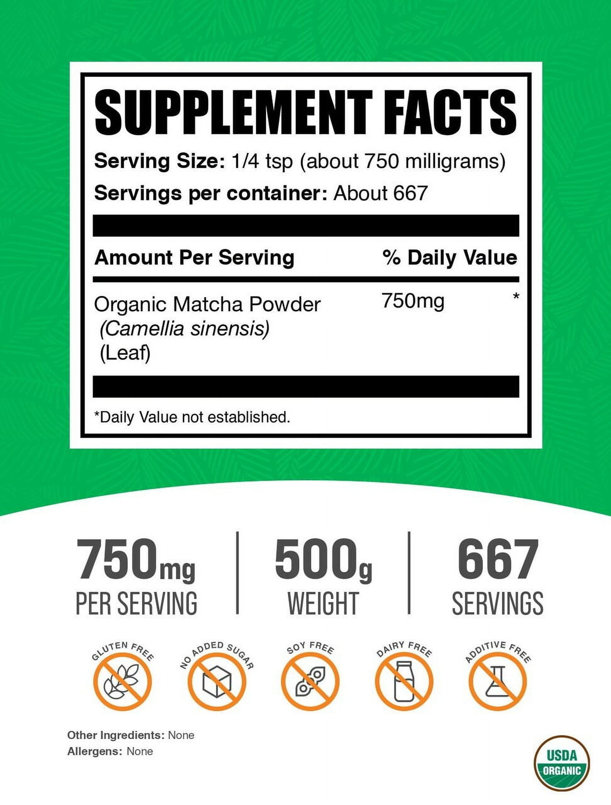 BulkSupplements Organic Matcha Powder - 500 Grams (1.1 lbs)