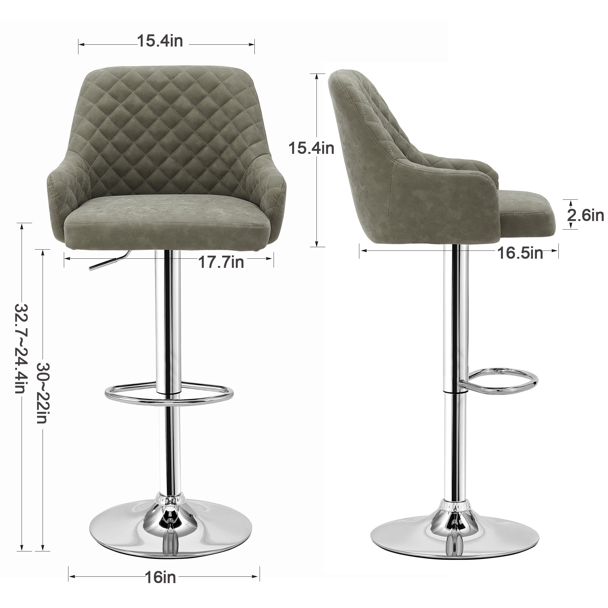 Vecelo Adjustable Counter Height Swivel Barstools, Back and Armrest, Dark Gray (Set of 4)