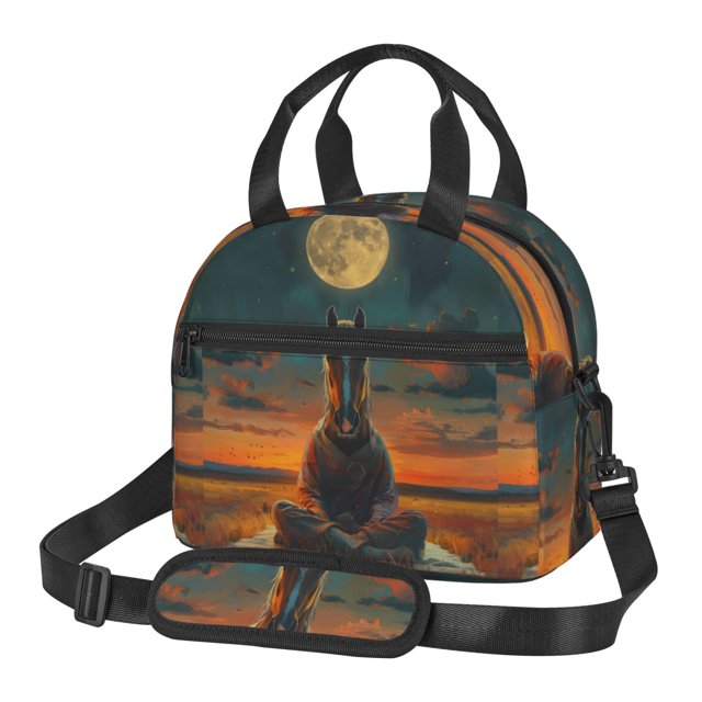 Balery Sunset Prairie Meditating Horse Bolsa de Almuerzo Impresa, Caja de Almuerzo Reutilizable, Bolsa Térmica Aislada para Almuerzo, Bolsa Antiderrames