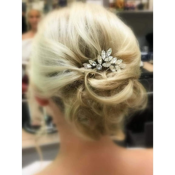 Bridal Hair Comb Silver Crystal Hair Pieces Rhinestone Leaf Wedding Hair Accessories for Brides and Women