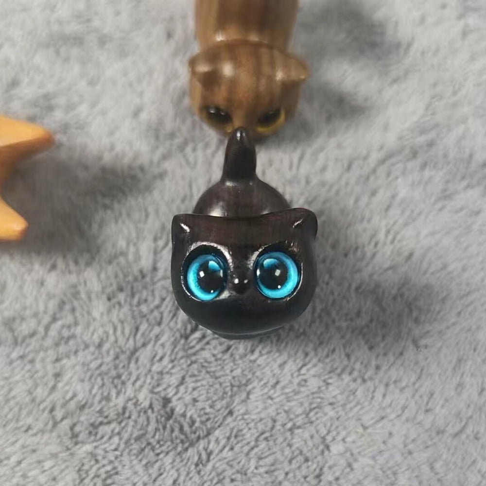 Mini Cat Statue,Sandalwood Hand Carved Wood Cat,Handmade Wood Carved