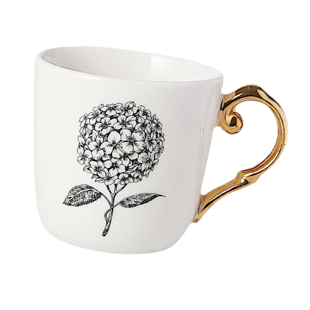 Taza de café de cerámica con mango grande, regalos creativos para hombres y mujeres, taza de té, tazas de café de para cocina, oficina patrón de hortensias