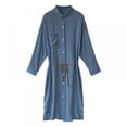 thumbnail image 2 of Women Lapel Single-Breasted Long Sleeve Solid Color Loose Shirt Versatile Blouse Autumn Dress, 2 of 6