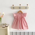 thumbnail image 2 of Mercatoo Girl's Solid Color Fly Sleeve Dress 𝐅lutter 𝐑uffle 𝐇em A-Line Su𝐧dress Casual Swing Midi P𝐚rty Dress for Kids, 2 of 4