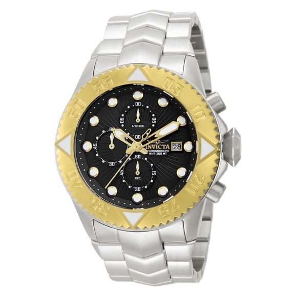 Invicta Men's 13097 Pro Diver Galaxy Gold Tone Bezel Black Dial Steel Bracelet Chronograph Dive Watch