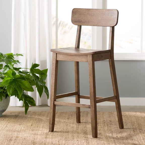 Boraam Torino Bar Height High Back Wood Kitchen Bar Stool, Barnwood Wire-Brush Finish