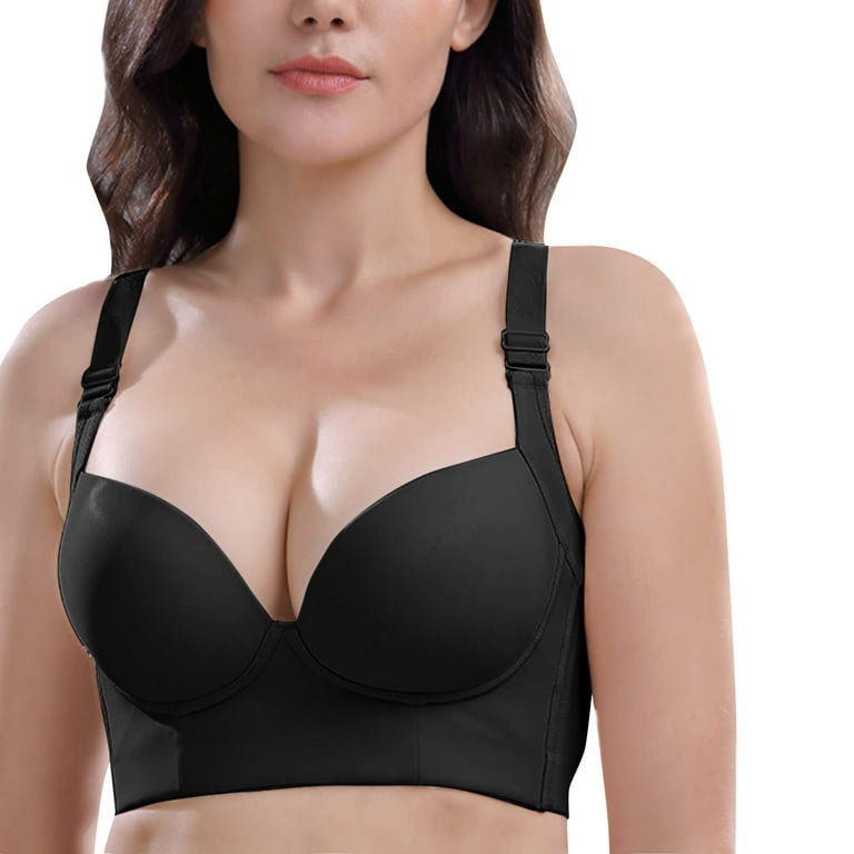 Hunpta Plus Size Bras For Women Solid Color Push Up Underwire Bra Modern  Demi Bra Lightly Padded Bra With Convertible Straps Comfy 