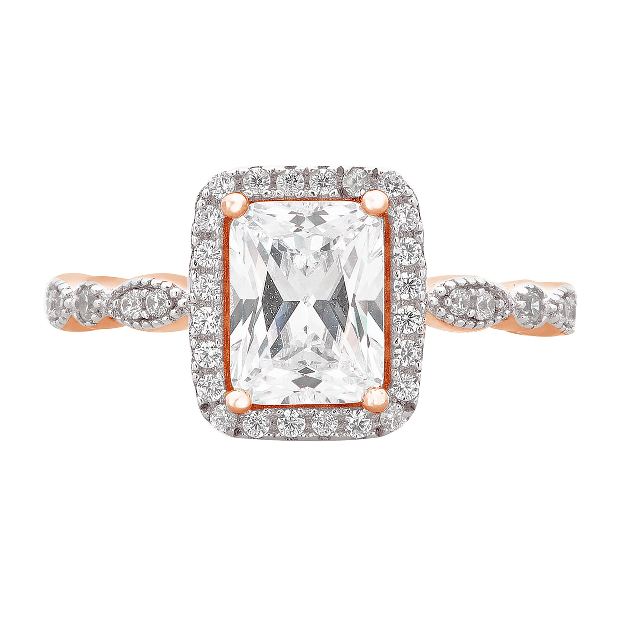 Arista 2-1/4 Carat T.W. Emerald Swarovski Twisted Shank Engagement Ring in Pink Plated Sterling Silver