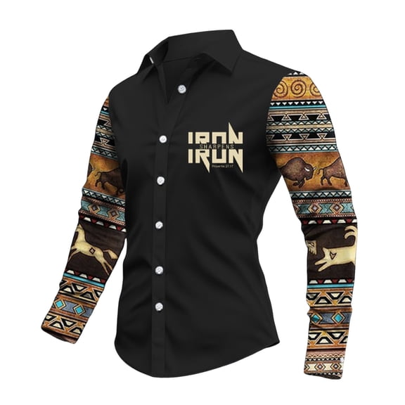 Trendfront Mens Contrast Panel Dress Shirts Collared Long Sleeve Ornate Sleeve Print Button Front Casual Party Shirt Tops