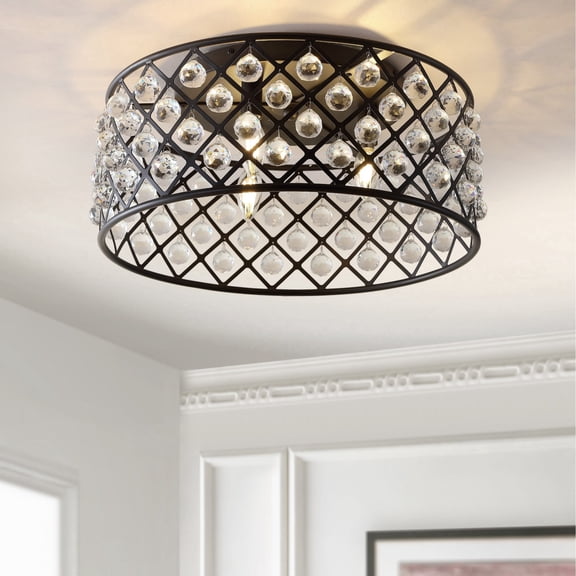 JONATHAN Y Gabrielle 19" Metal/Crystal LED Flush Mount Ceiling Light, Oil Rubbed Bronze/Clear, JYL9024A