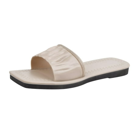 

ZTTD Summer Fashion Womens Casual Shoes Folded Leather Bohemian Rhinestone Open Toe Flat Slippers Women s Slipper A