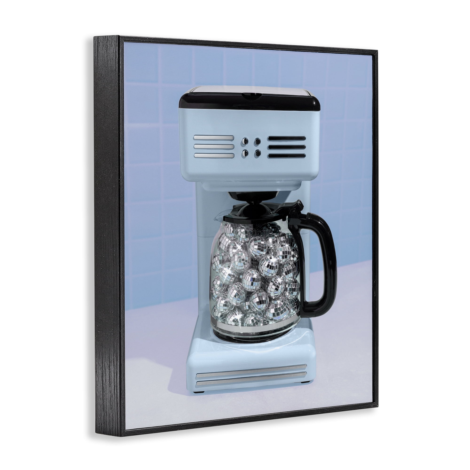 Stupell Industries Disco Coffee Maker over Blue Black Framed Giclee Art, design by LISH Creative