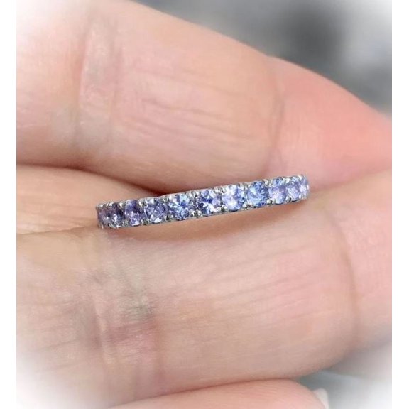 Tanzanite Wedding Band Full Eternity Stacking Anniversary Gift For Her 925 Sterling Silver Gemstone Jewelry For Women Gift