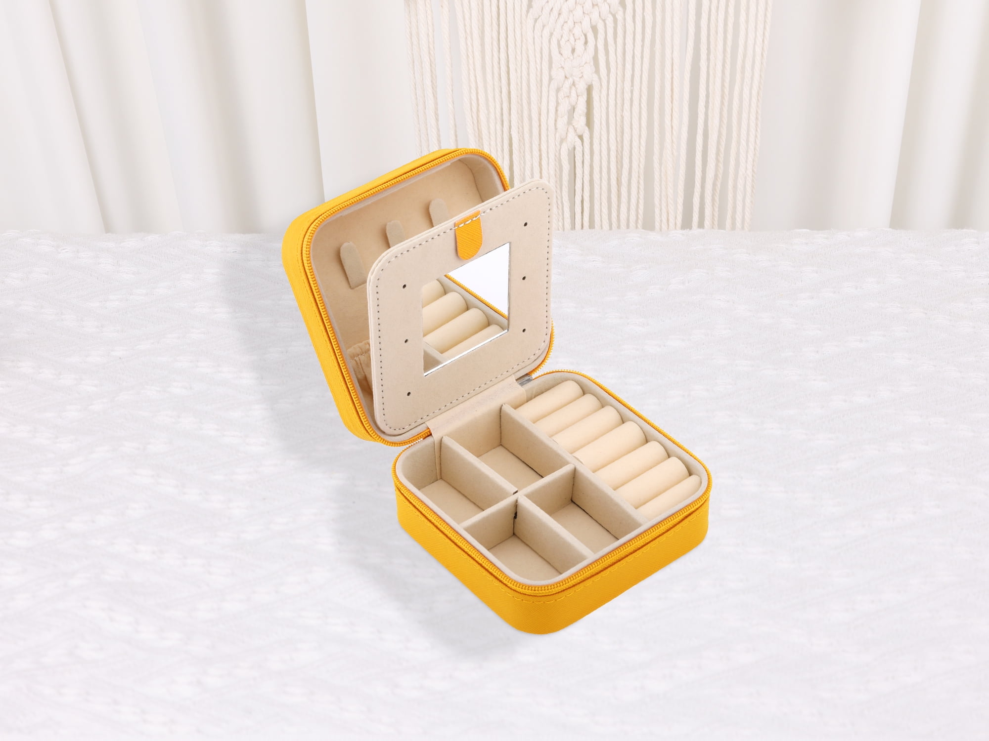 Unique Bargains Mini Travel Jewelry Box with Mirror Yellow