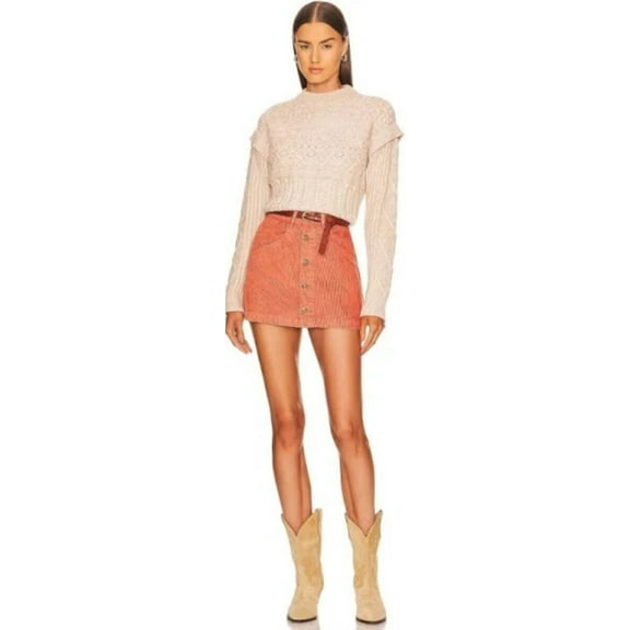 new FREE PEOPLE women Ray Corduroy mini skirt OB1543115 orange cotton sz 4 $60