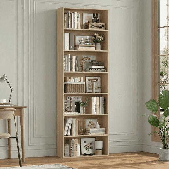 Homfa 82" Tall Bookcases, Freestanding Display Storage Shelves, 7-Tier Open Bookshelf for Home Office Living Room Bedroom, Light Oak