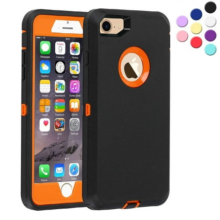 iPhone 7 iPhone 8 Heavy Defender Duty Case - Orange {3 Layer Shock Absorbent Durable Case- Compatible for iPhone 8 and iPhone 7)