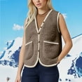 thumbnail image 5 of Lcziwo Womens Fuzzy Sherpa Fleece Vest Winter Warm Casual Trendy Coats Sleeveless Button Down Vneck Jackets Lightweight Pockets Outerwear Brown,S, 5 of 5