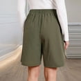 thumbnail image 6 of Women's Soft Cotton Blend Pleated Linen Style Shorts with Elastic Waistband And Buttons, Mid Waist Tummy Control Casual Summer Shorts, Solid Color Versatile Daily Wear | TruBelle,Green L, 6 of 7