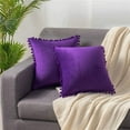 thumbnail image 6 of ZOELNIC Pack of 2 Decorative Throw Pillow Covers with Pom Poms Soft Square Velvet Pillow Case for Couch Sofa Bedroom 20''x20'' Purple, 6 of 8