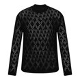 thumbnail image 4 of Qepwsc Mens Shirt CutOut Mesh Long Sleeve Tops Underwear Knitted Sweater Loose Undershirt T-Shirt, 4 of 9