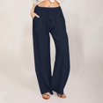 thumbnail image 2 of DDAPJ pyju Womens Summer Fashion Linen Pants Elastic Waist Comfy Straight Wide Leg Pants Solid Casual Loose Fit Drawstring Trousers with Pockets Limited Time Sales of Today Navy XXL, 2 of 6