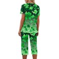 thumbnail image 3 of Puntoco Conjunto de pijama cómodo para mujer, con estampado del Día de San Patricio, cuello redondo, botones, manga corta y pantalón con bolsillos y cintura elástica, 3 of 4