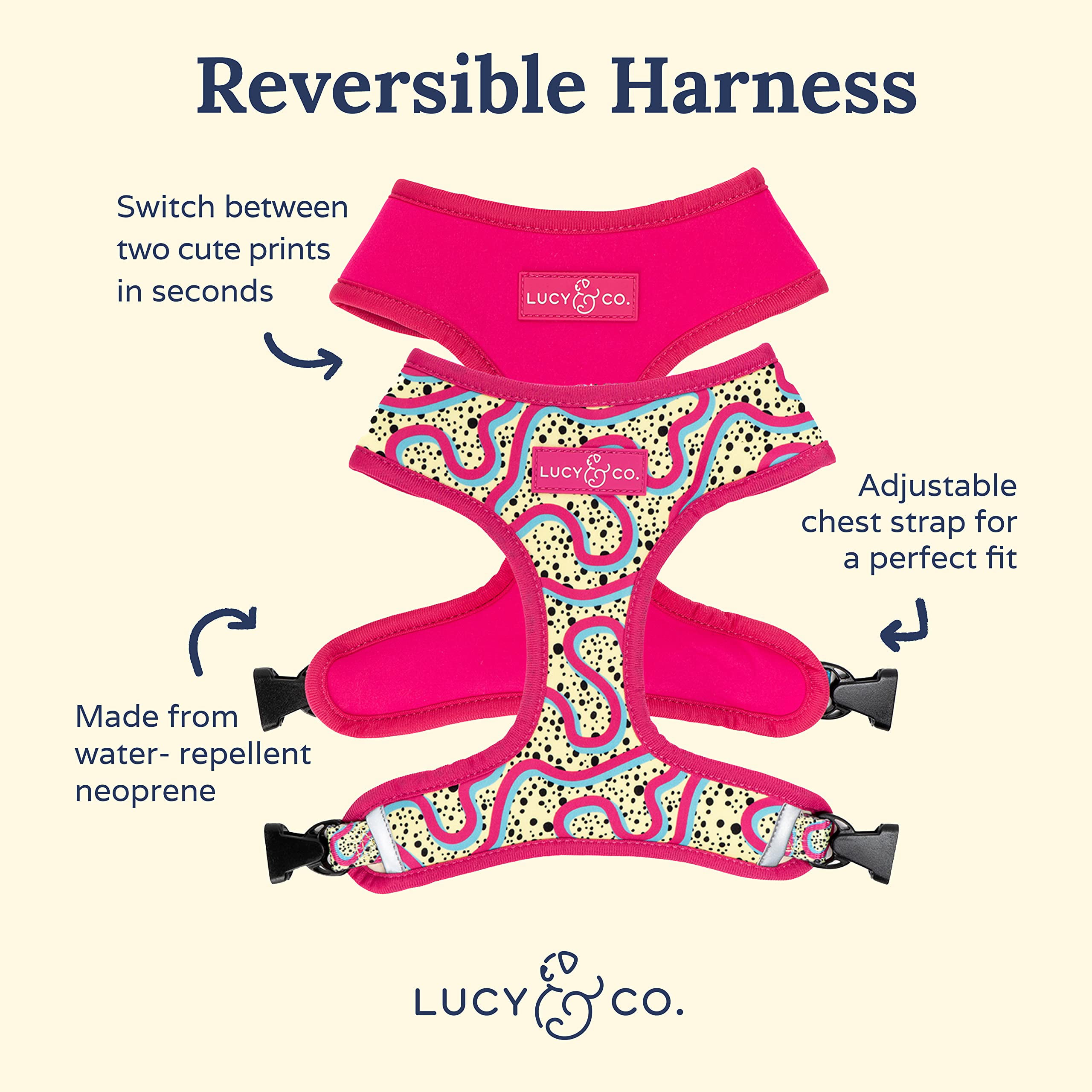 Lucy & Co. Cute Reversible Dog Harness Walking Halter - Best Designer Pet  Harnesses for XS - XL Dogs - Padded Adjustable Vest for Easy Walking