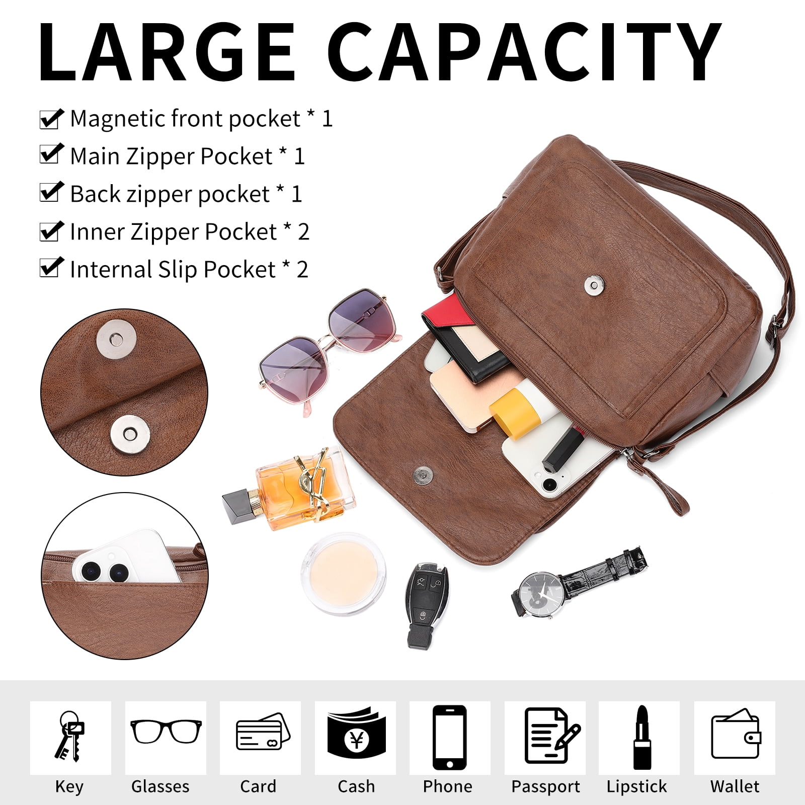 SENDEFN Crossbody Purses for Women Trendy Soft Leather Medium Handbags and Multi Pocket Shoulder Bag