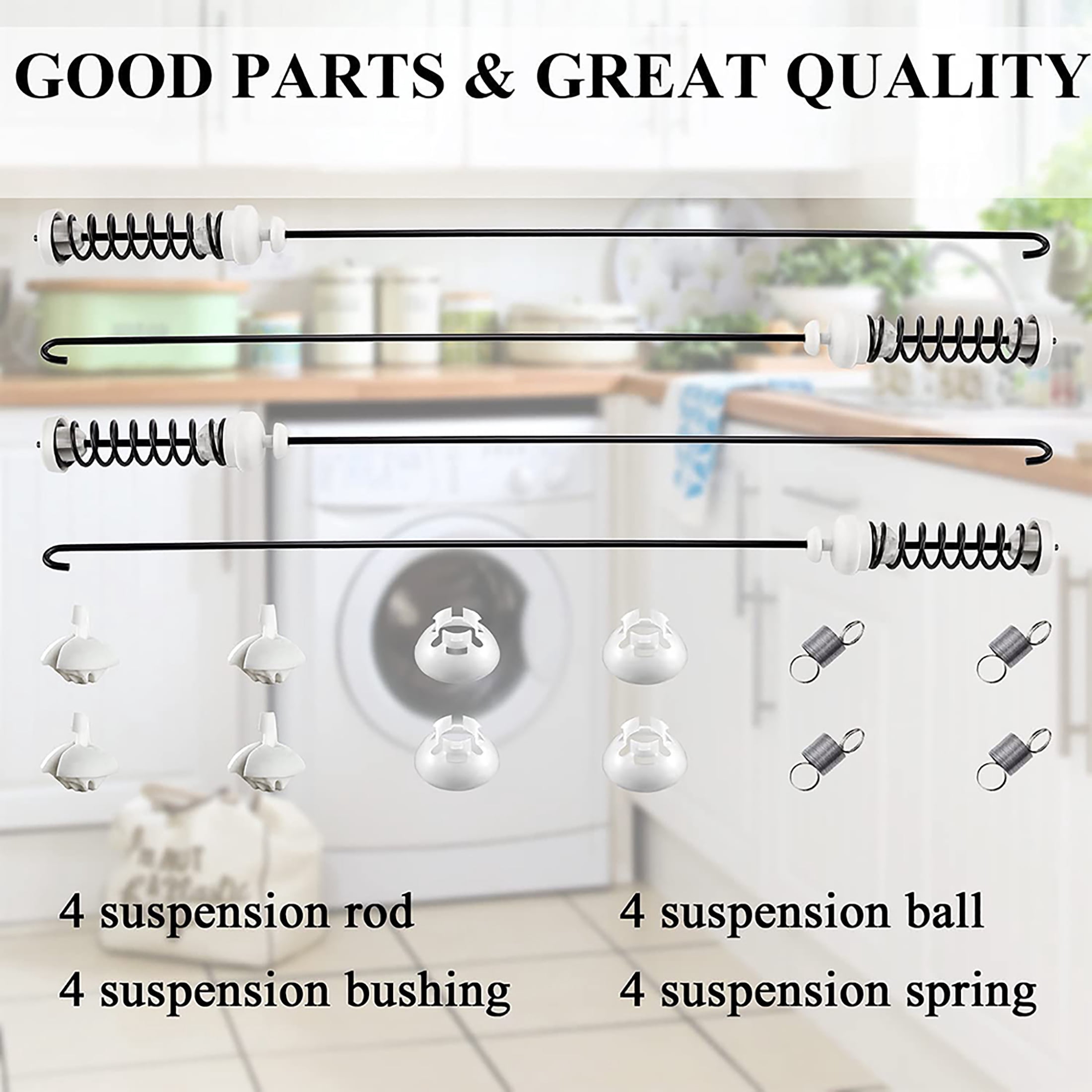 W10780048 Washer Suspension Rod Kit (4pcs) with W10400895 Washer Suspension Springs (4pcs) Replacement for Whirlpool Kenmore Amana Maytag Washing Machines