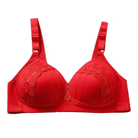 

BIZIZA Womens Push Up Bras Solid Color Everyday Sexy Lace Plus Size Lingerie Comfortable Red M