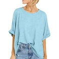 thumbnail image 2 of Giftesty Tops for Women Women Oversized T-Shirt Summer Casual Loose Fit 5/4 Sleeve Short Sleeve Solid Macaron Color Loose Tee Tops, 2 of 8