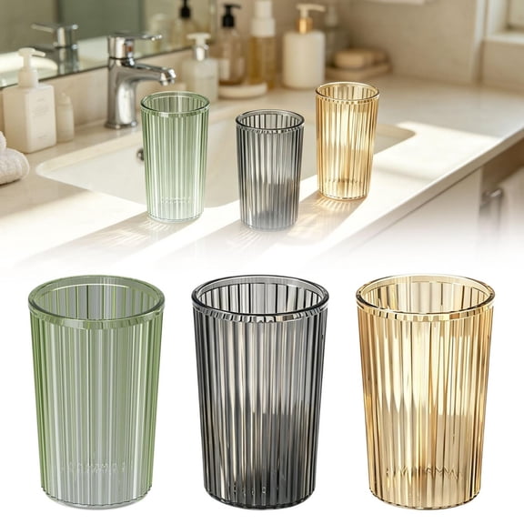 FENGGHAO Clear Plastic Bathroom Tumbler with Vertical Ribs, Multi-Purpose Toothbrush Holder and Drinking Cup for Home Travel Camping, Black