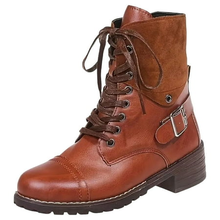 DVKOVI Cowboys Boots for Women Women s Ankle Boots & Booties Womens Ladies Squared Heel Vintage British Style Round Toe Zip Up Boots Shoes Fall Winter Heel Boots Yellow 40