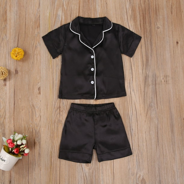 Toddler Baby Black Satin Pajamas, Infant Boy Short/Long Sleeve Short/Long  Pants Sleepwear, Casual Button Two-pieces Set 