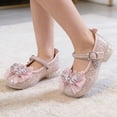 thumbnail image 2 of Gyujnb Girls' Glitter Bow Rhinestone Princess Mary Jane Shoes Adjustable Buckle Strap Low Heel Dress Shoes, Closed Toe,9-9.5 Years, 2 of 8