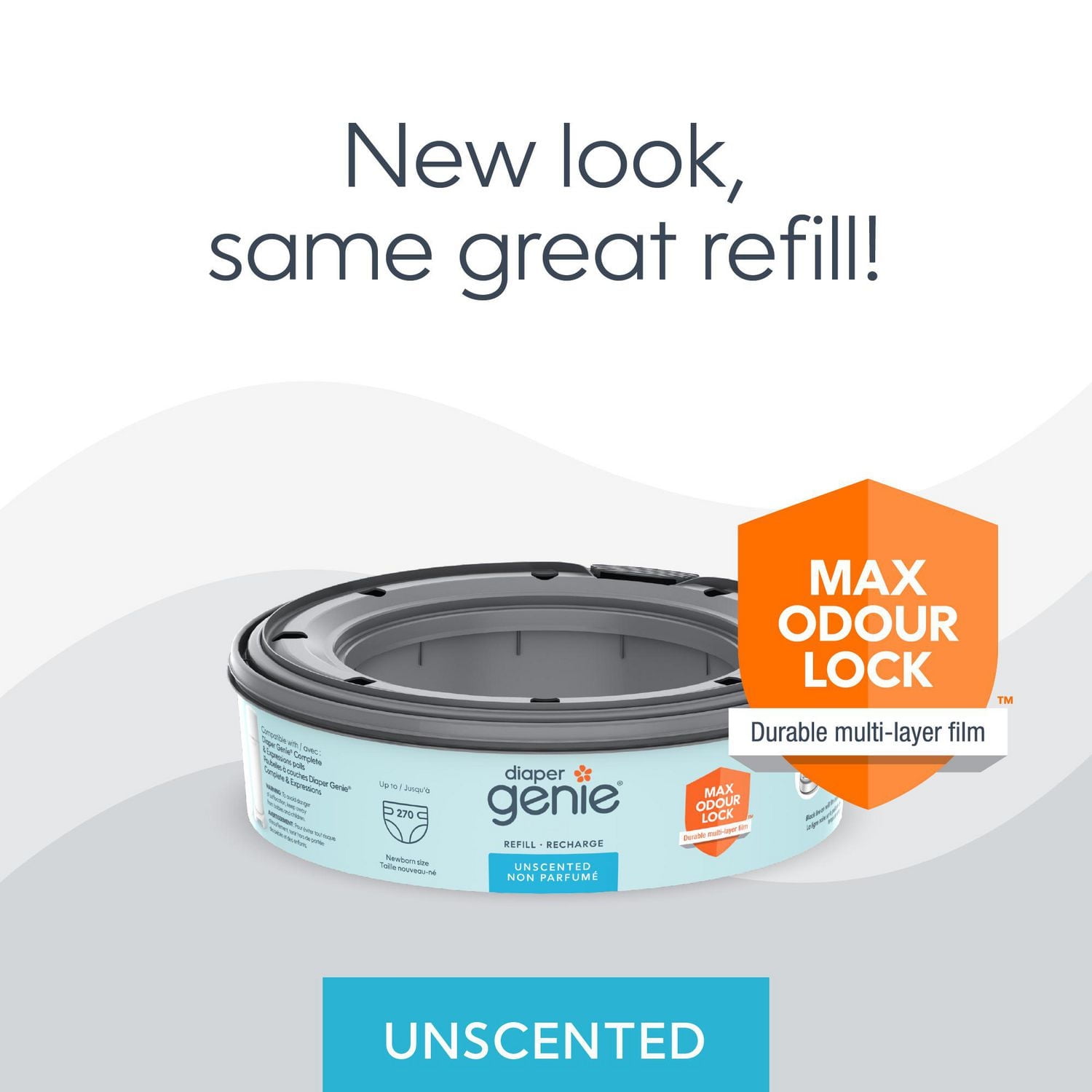 Diaper Genie Round Refills, Unscented, Odour Control, 3 pack / holds up to 810 diapers