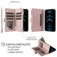thumbnail image 6 of for iPhone 15 Wallet Case with Card Holder/Zipper Wallet Slot/Crossbody Strap+Hand Lanyard,[RFID Blocking][Magnetic Closure] PU Leather Shockproof Flip Kickstand Phone Cover,Rosegold, 6 of 9